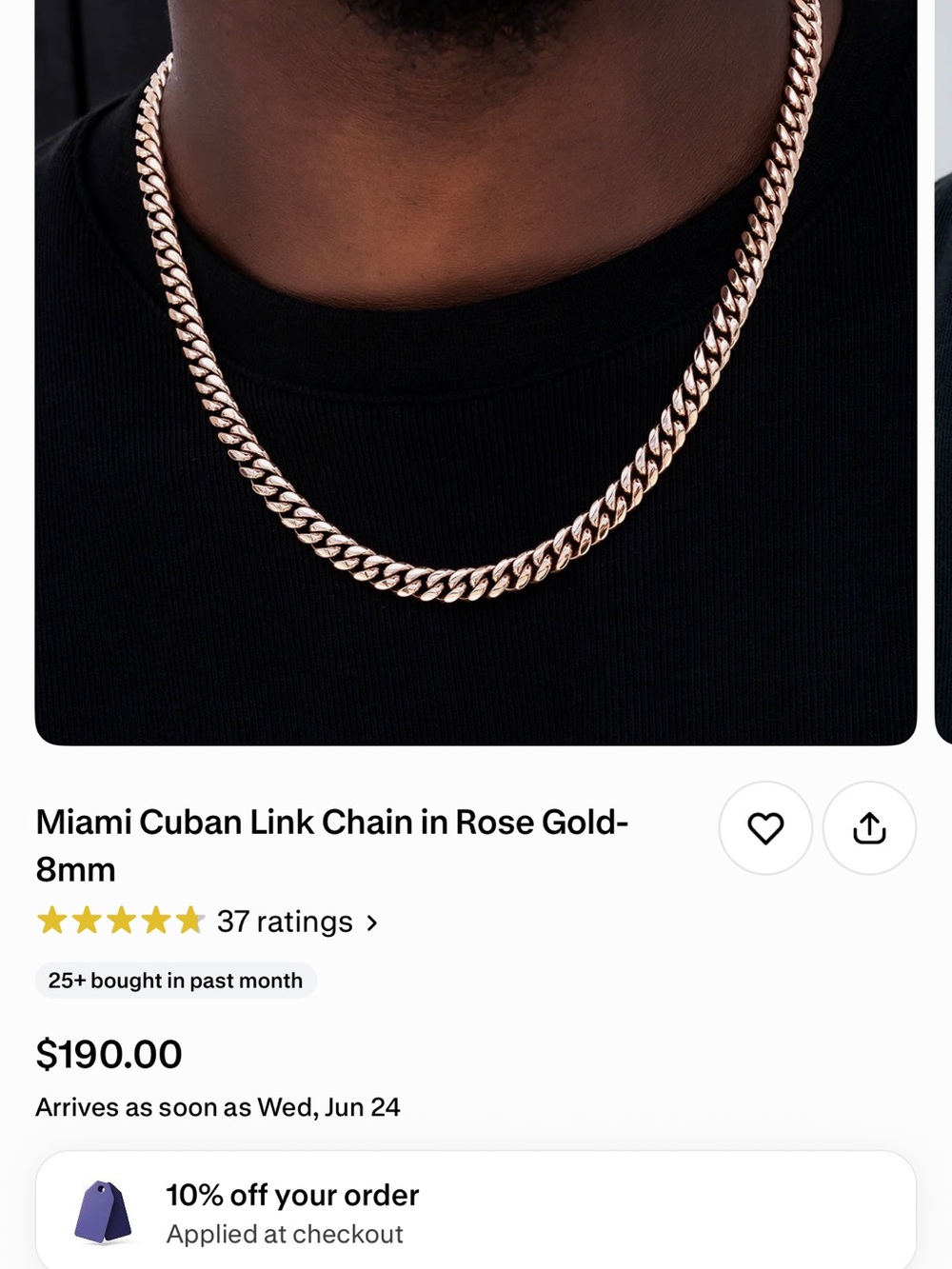 Jaxxon Rose Gold Cuban 8MM Chain Necklace - Picture 3 of 3